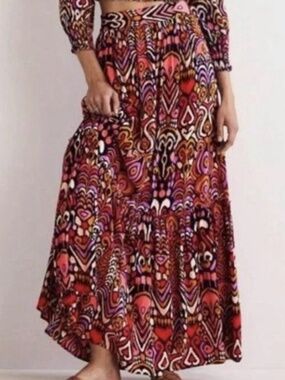Boden Grace Crinkle Maxi Skirt Navy Ikat